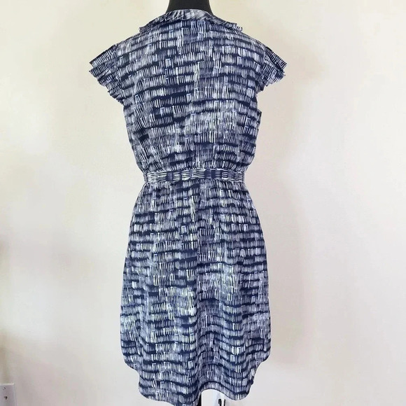 Banana  Republic Sleeveless Ruffle Front Pleated Collar Blue And White Dress - Picture 16 of 16